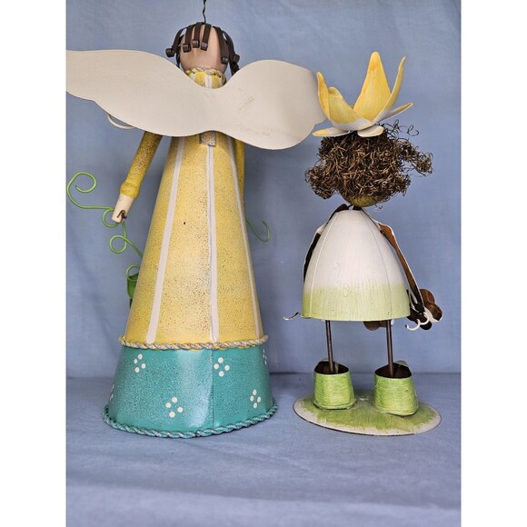 Angel Figurines Metal Wire Art Set of 2 Hanging Patio Garden Hand Made Decor - Picture 6 of 11